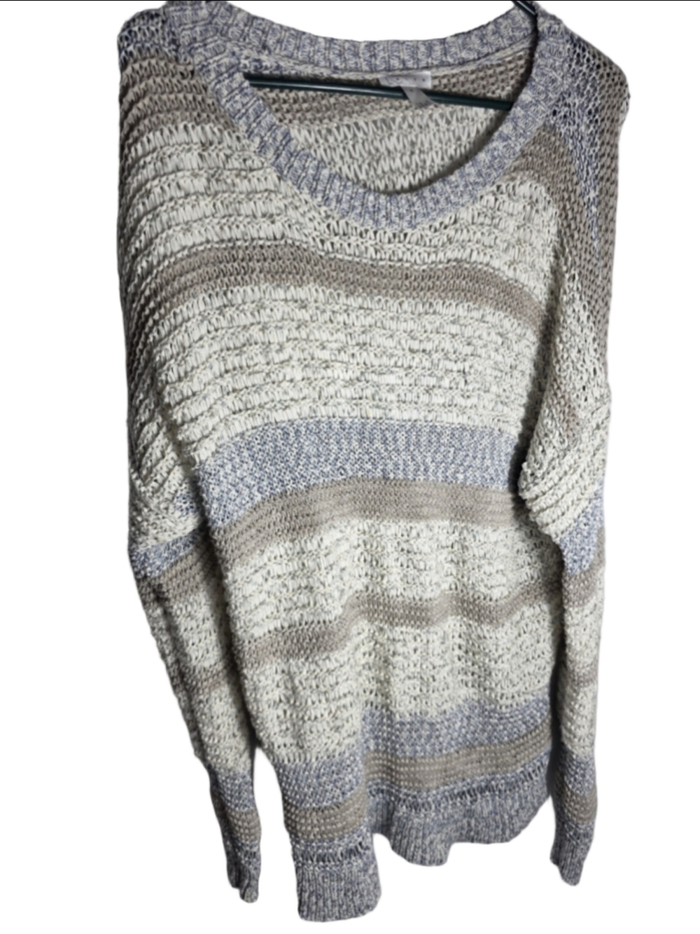 Women's Leith Striped Crew Neck Sweater Beige Grey Size M cottagecore cozy fall